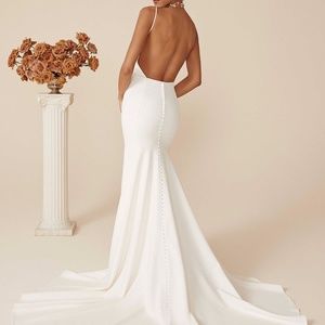 Justin Alexander Declan Square Neckline Stretch Crepe Gown with Low Back, NEW